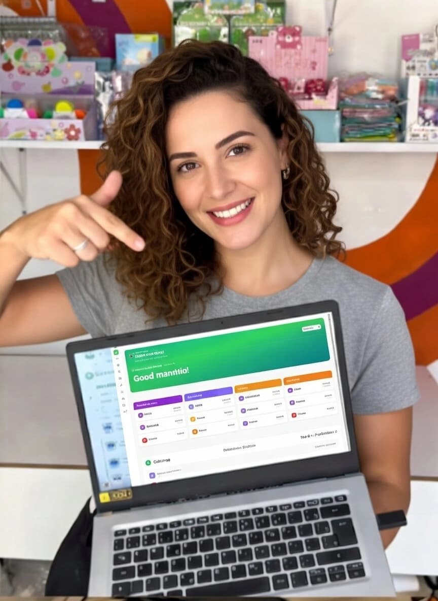 Empresária conferindo as vendas do dia no Melosy